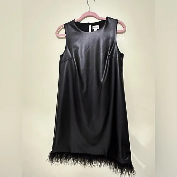 For Cynthia | Dresses | Faux Black Leather Dress With Feather Detail |  Poshmark